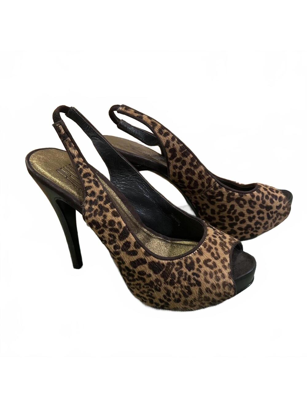 Pelle Moda Womens Brown Cheetah Print Leather Slingback Peep Toe Heel Size 7.5 M